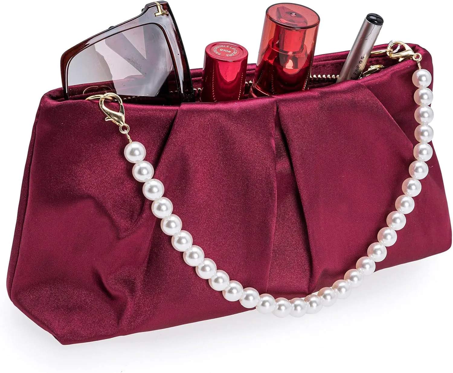 CHARMING TAILOR Evening Bag Women Wedding Party Handbag Small Dressy Formal Purse Pleated Satin Clutch
