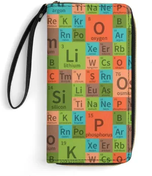 Chemical Periodic Table Women's Wallet Long Clutch Purse with Wristlet Strap Zipper Phone Handbag