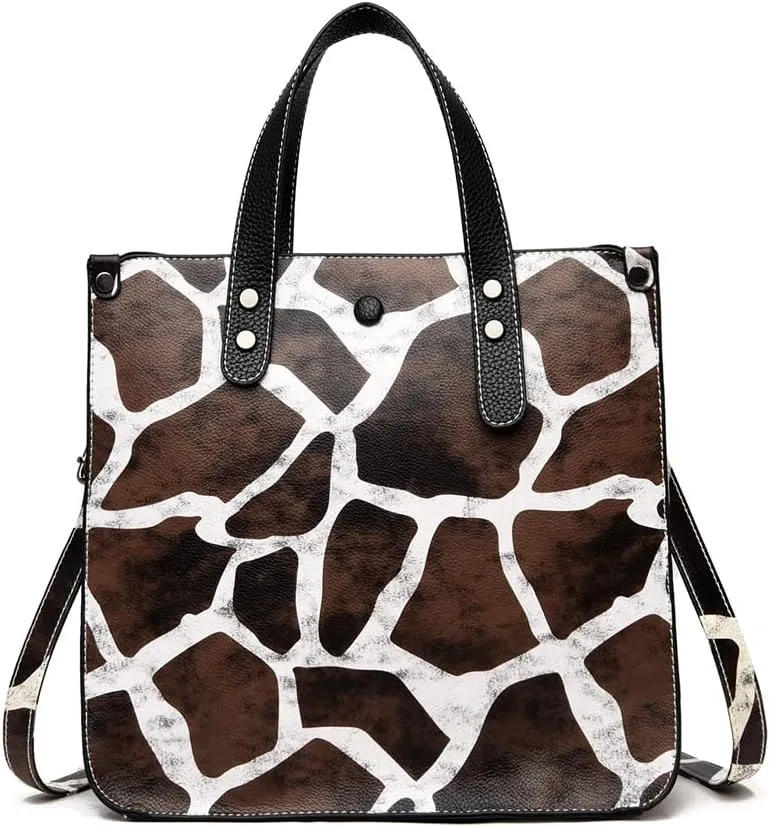Chikencall Women 2Pcs Handbag and Purses Leopard Zebra Cows Deer Print Pattern Tote Leather Shoulder Satchel