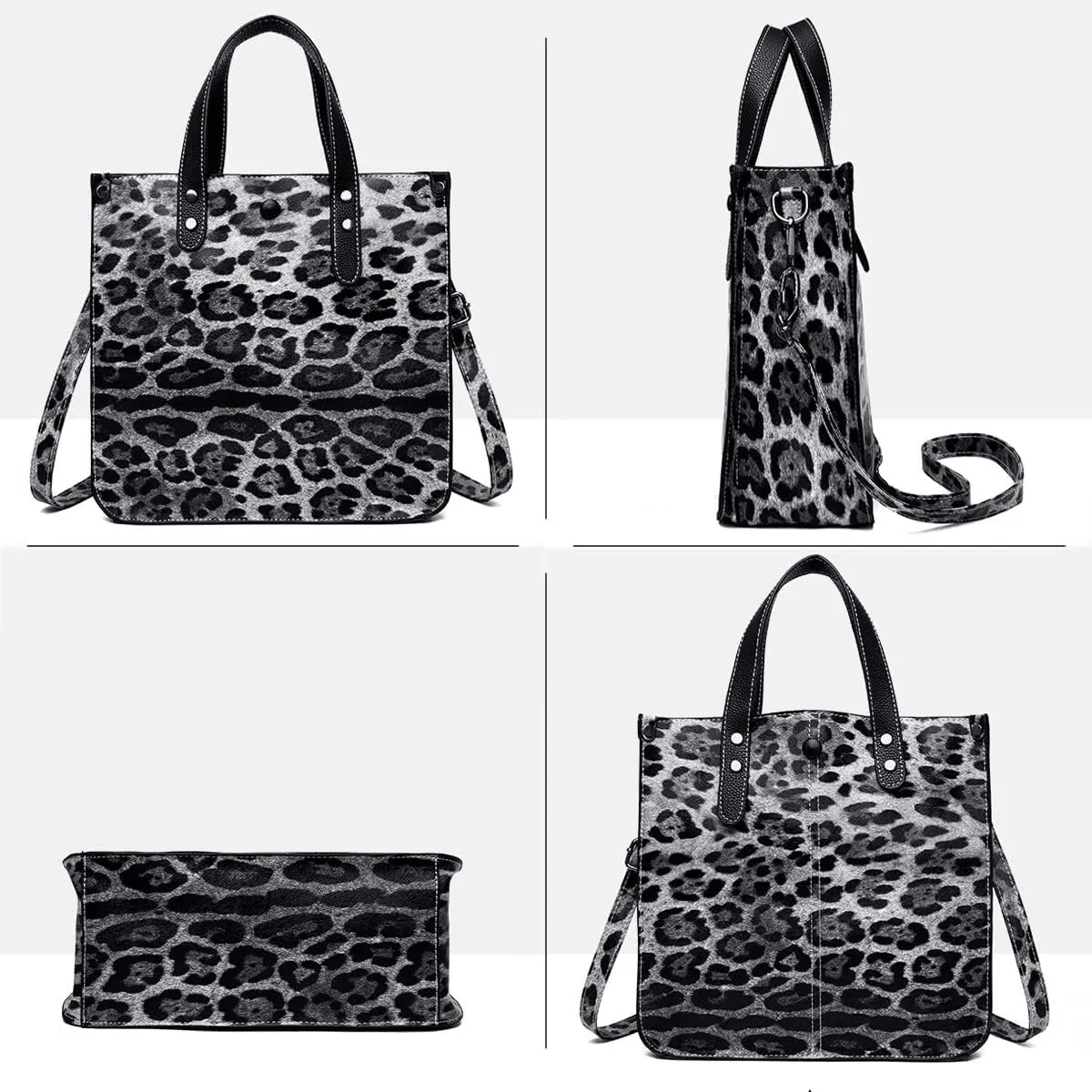 Chikencall Women 2Pcs Handbag and Purses Leopard Zebra Cows Deer Print Pattern Tote Leather Shoulder Satchel