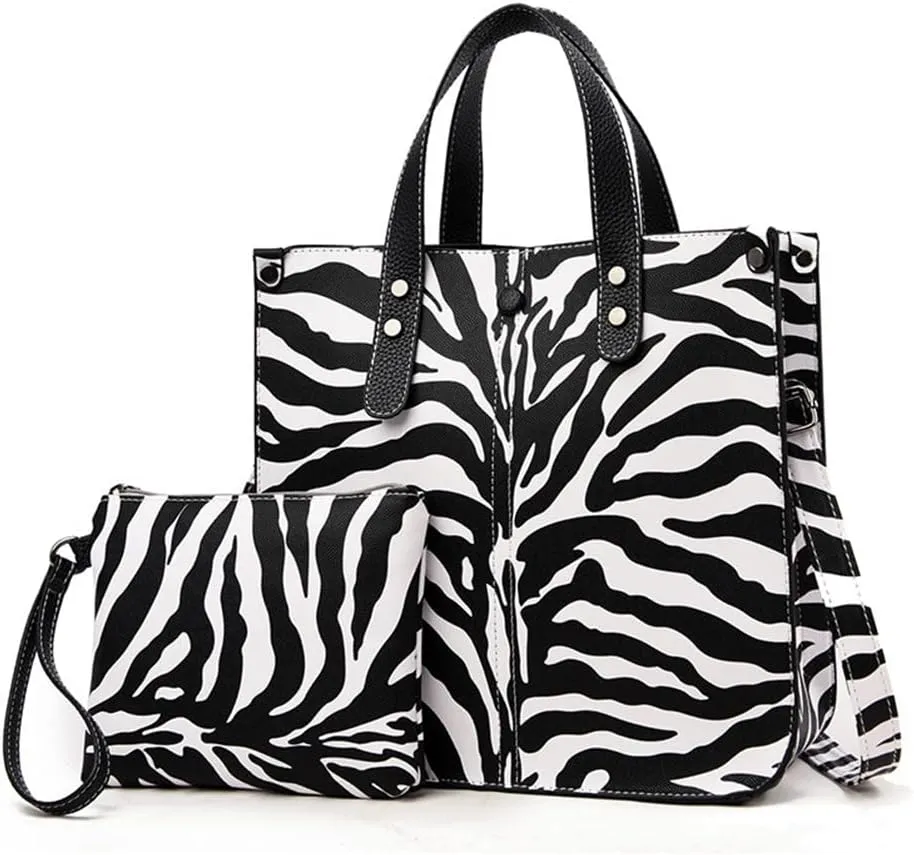 Chikencall Women 2Pcs Handbag and Purses Leopard Zebra Cows Deer Print Pattern Tote Leather Shoulder Satchel