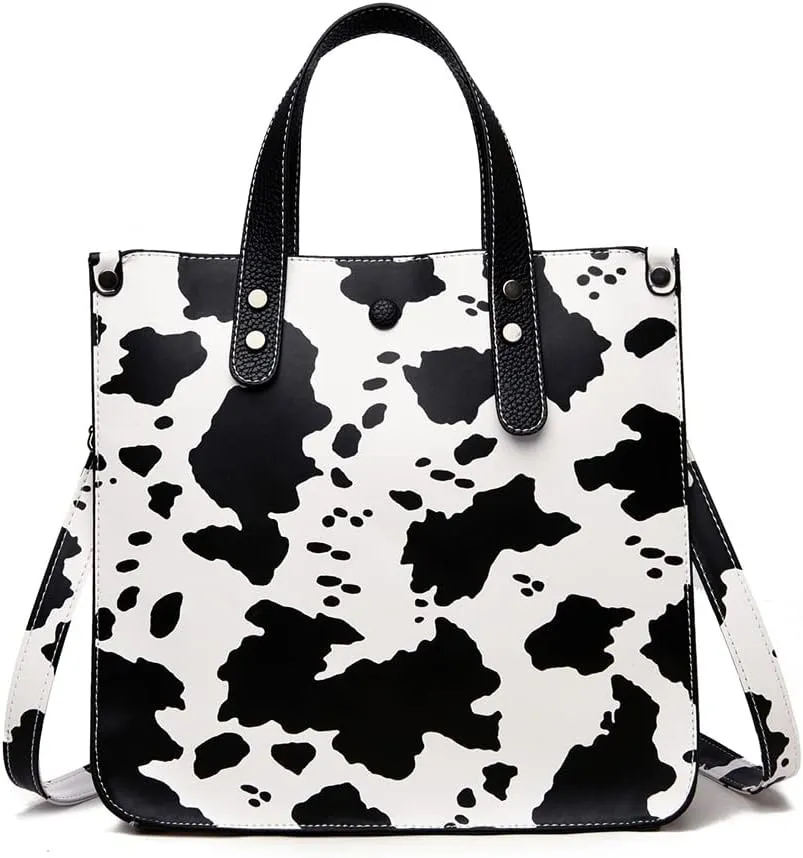 Chikencall Women 2Pcs Handbag and Purses Leopard Zebra Cows Deer Print Pattern Tote Leather Shoulder Satchel