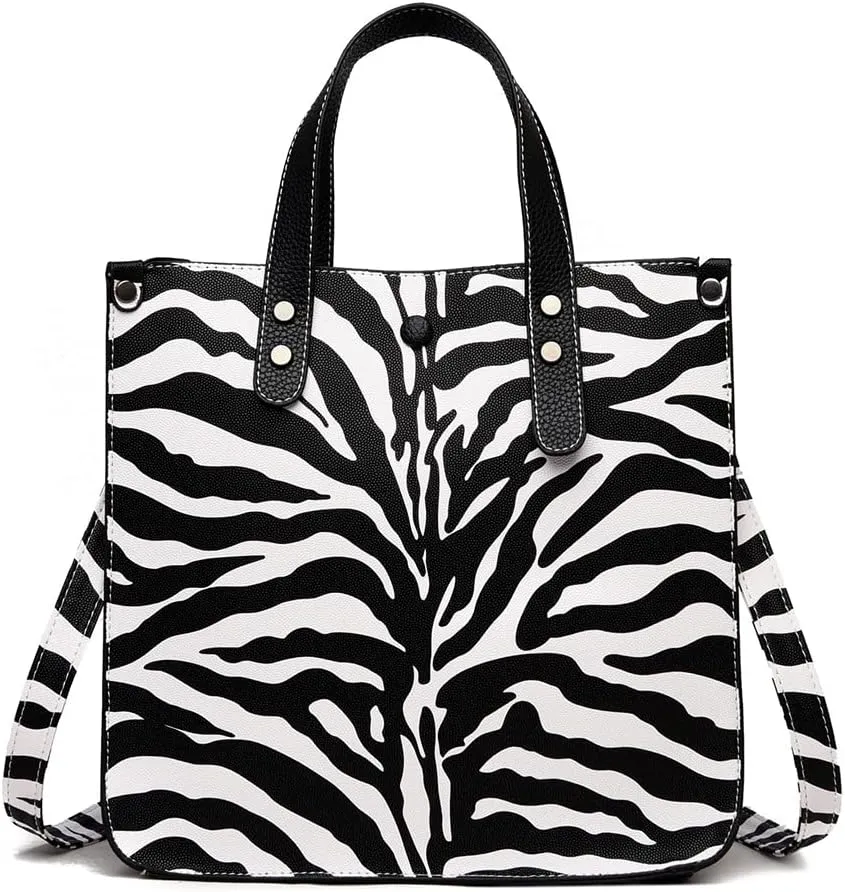 Chikencall Women 2Pcs Handbag and Purses Leopard Zebra Cows Deer Print Pattern Tote Leather Shoulder Satchel