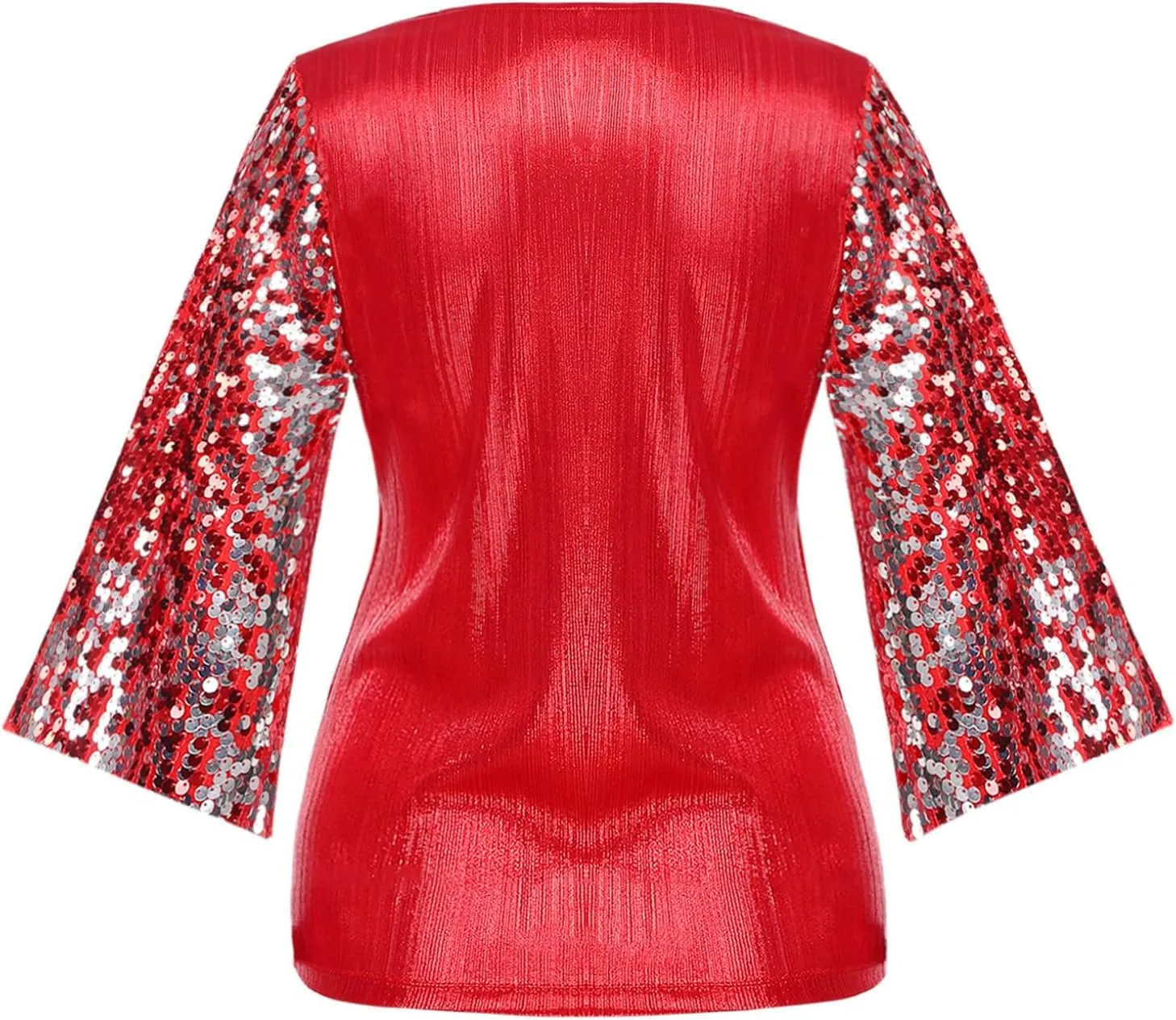 Choomomo Womens Sequin 3/4 Sleeve Blouse Party Glitter Ruched Tops V Neck Dressy Sparkly Outfits