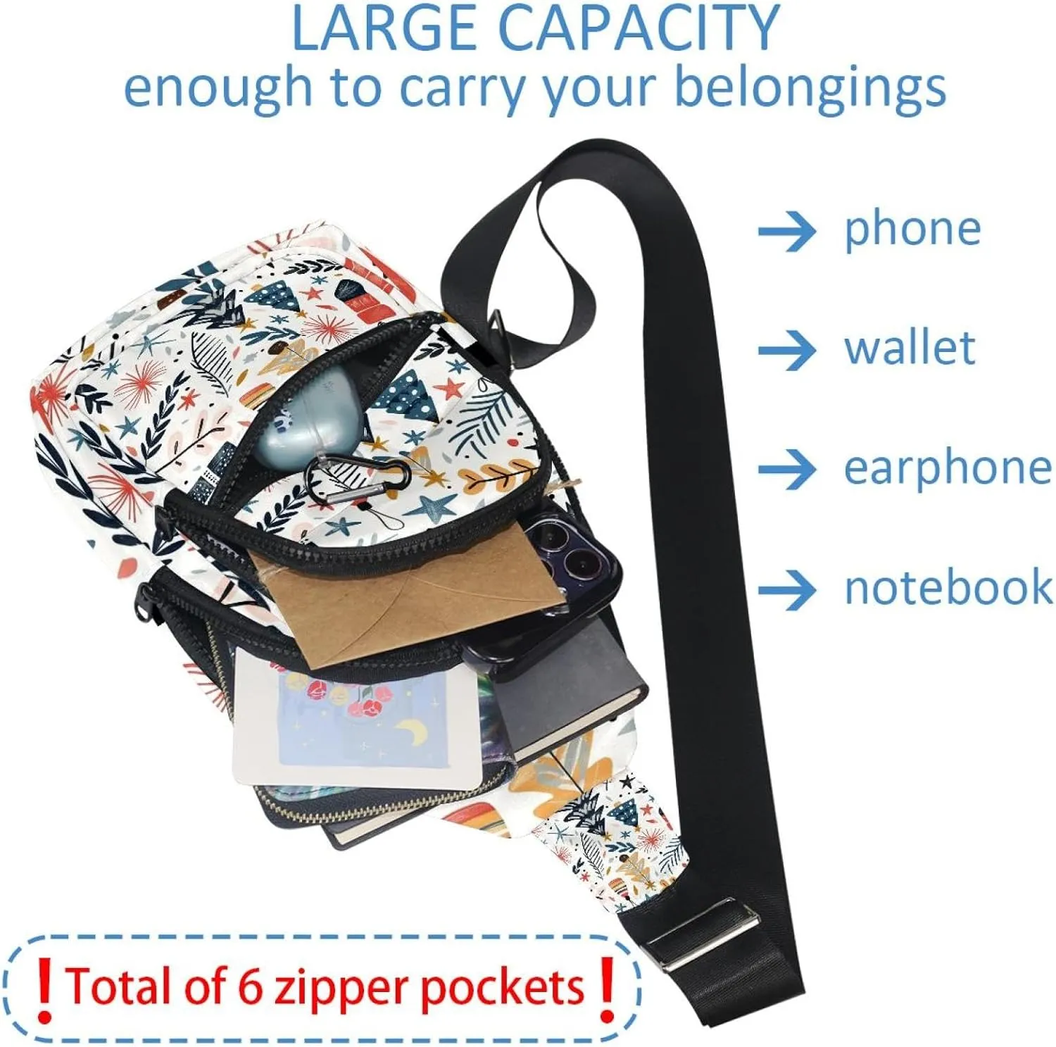 Christmas Tree Gifts Garlands Stars Twigs and Leaves Sling Bag, Crossbody Sling Backpack Travel Hiking Chest Bag Daypack for Purses Shoulder Bag Women Men's