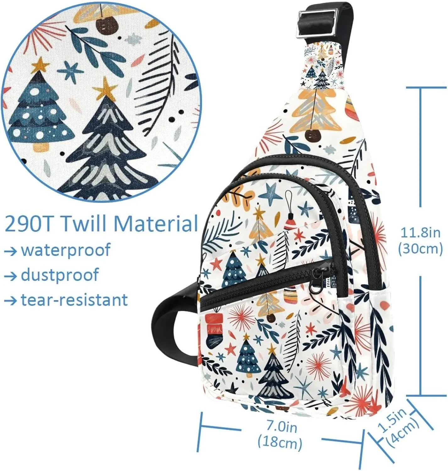Christmas Tree Gifts Garlands Stars Twigs and Leaves Sling Bag, Crossbody Sling Backpack Travel Hiking Chest Bag Daypack for Purses Shoulder Bag Women Men's