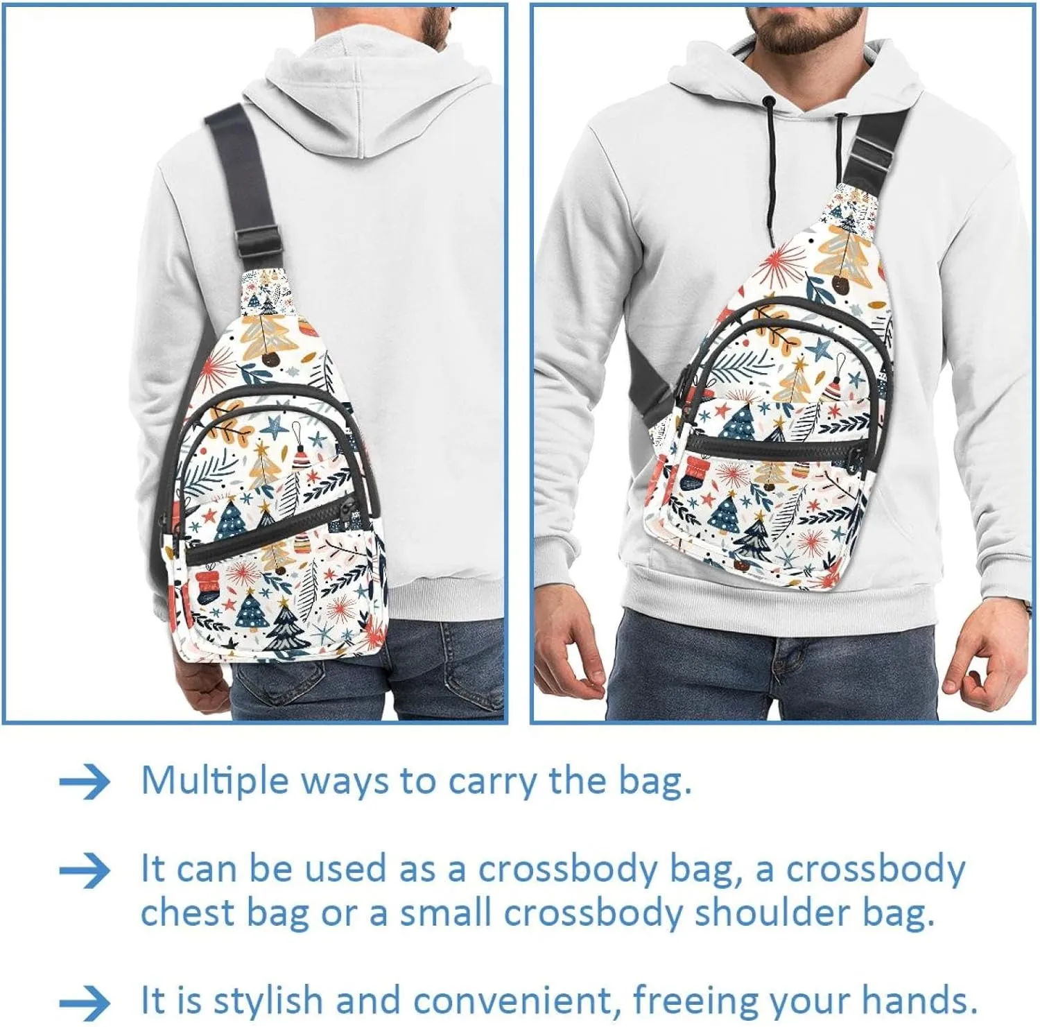 Christmas Tree Gifts Garlands Stars Twigs and Leaves Sling Bag, Crossbody Sling Backpack Travel Hiking Chest Bag Daypack for Purses Shoulder Bag Women Men's