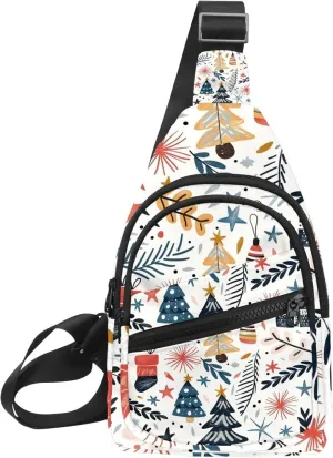 Christmas Tree Gifts Garlands Stars Twigs and Leaves Sling Bag, Crossbody Sling Backpack Travel Hiking Chest Bag Daypack for Purses Shoulder Bag Women Men's