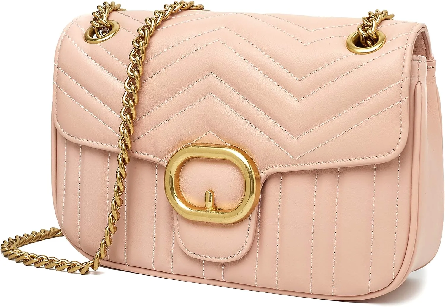 Chrysansmile Quilted Crossbody Bags Genuine Leather Clutch Purses Women's Shoulder Handbags With Chain