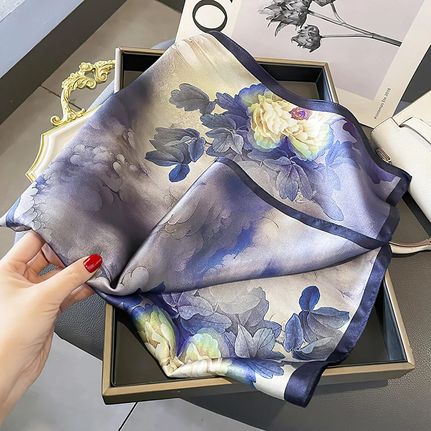 Ciormis 100% Mulberry Silk Scarf - Women's 21''/27'' Square Real Silk Hair Head Scarf Neckerchief with Gift Packaged
