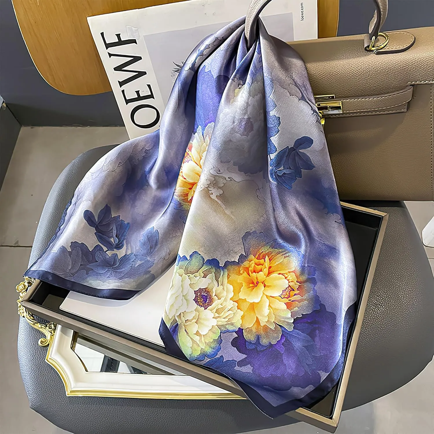 Ciormis 100% Mulberry Silk Scarf - Women's 21''/27'' Square Real Silk Hair Head Scarf Neckerchief with Gift Packaged