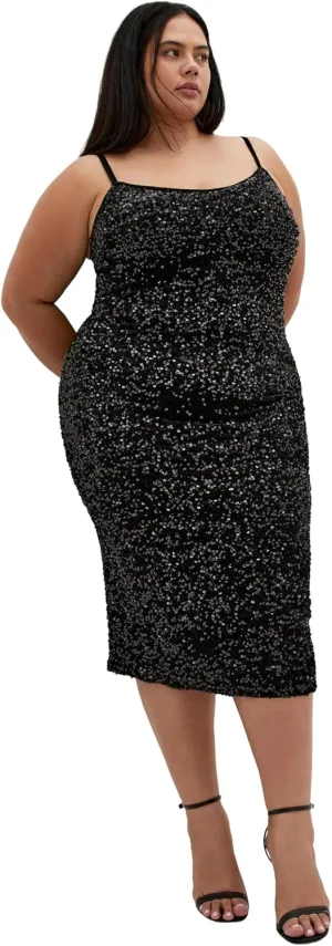 City Chic Plus Size Sequin Solar Black Dress