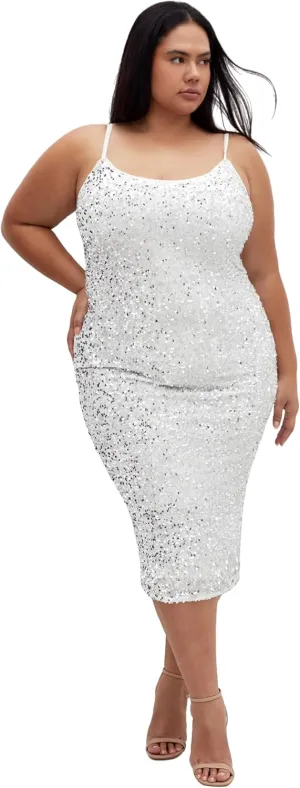 City Chic Plus Size Sequin Solar Silver Dress