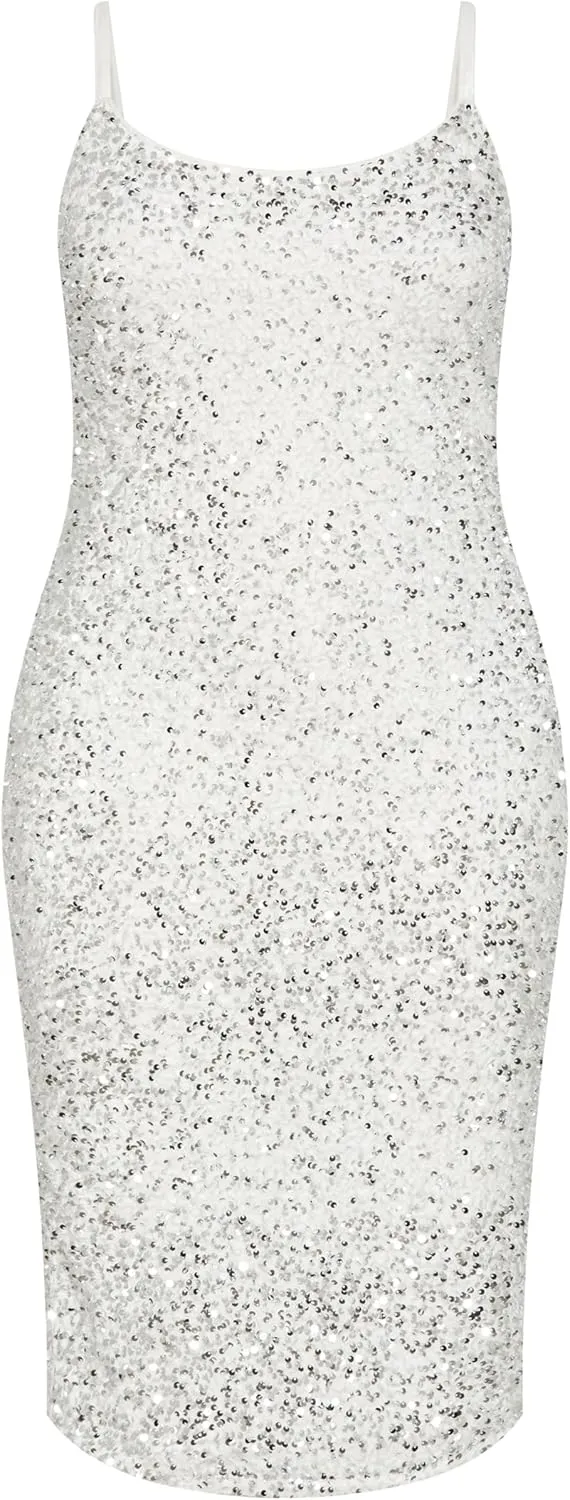 City Chic Plus Size Sequin Solar Silver Dress