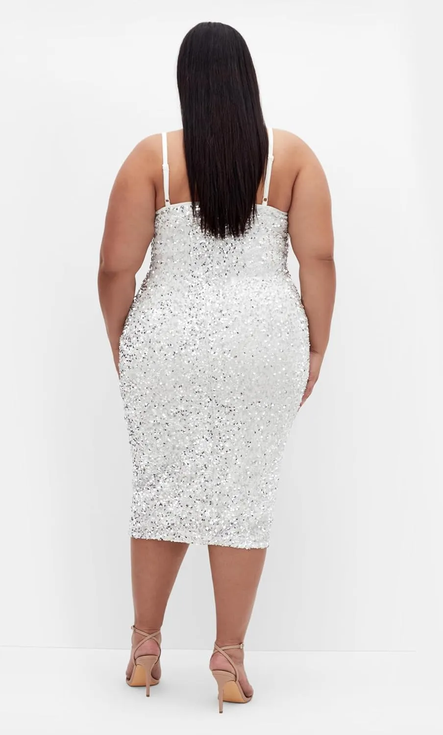 City Chic Plus Size Sequin Solar Silver Dress