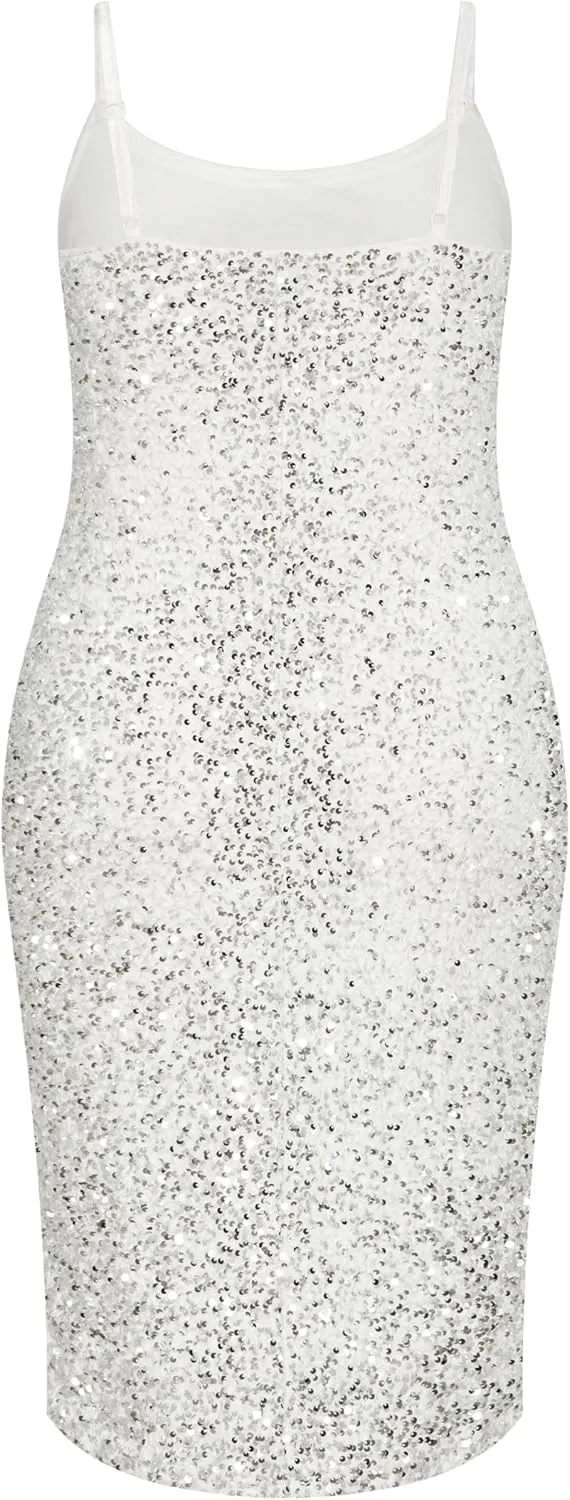 City Chic Plus Size Sequin Solar Silver Dress