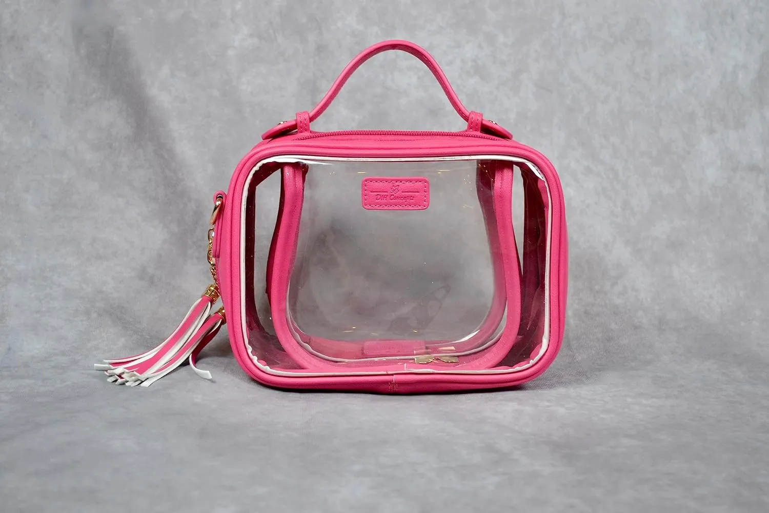Clear Convertible Makeup Bag, Cosmetic Case, Toiletry Bag, Crossbody Bag with Leather and Chain Strap (Pink the Pretty)