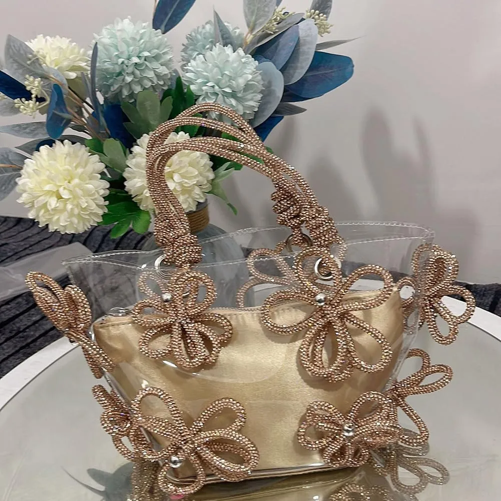 Clear Rhinestone Handbag for Women Crystal Evening Purses with Handle Glitter Handbag for Wedding Party Prom