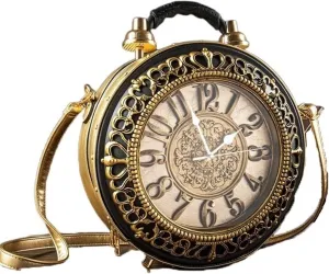 Clock Purse Real Working Clock Handbags for Women Steampunk Style Vintage Shoulderbags PU Leather Handbag Retro Shoulder Bag (Color : C, Size : 12 * 5 * 14.5IN)