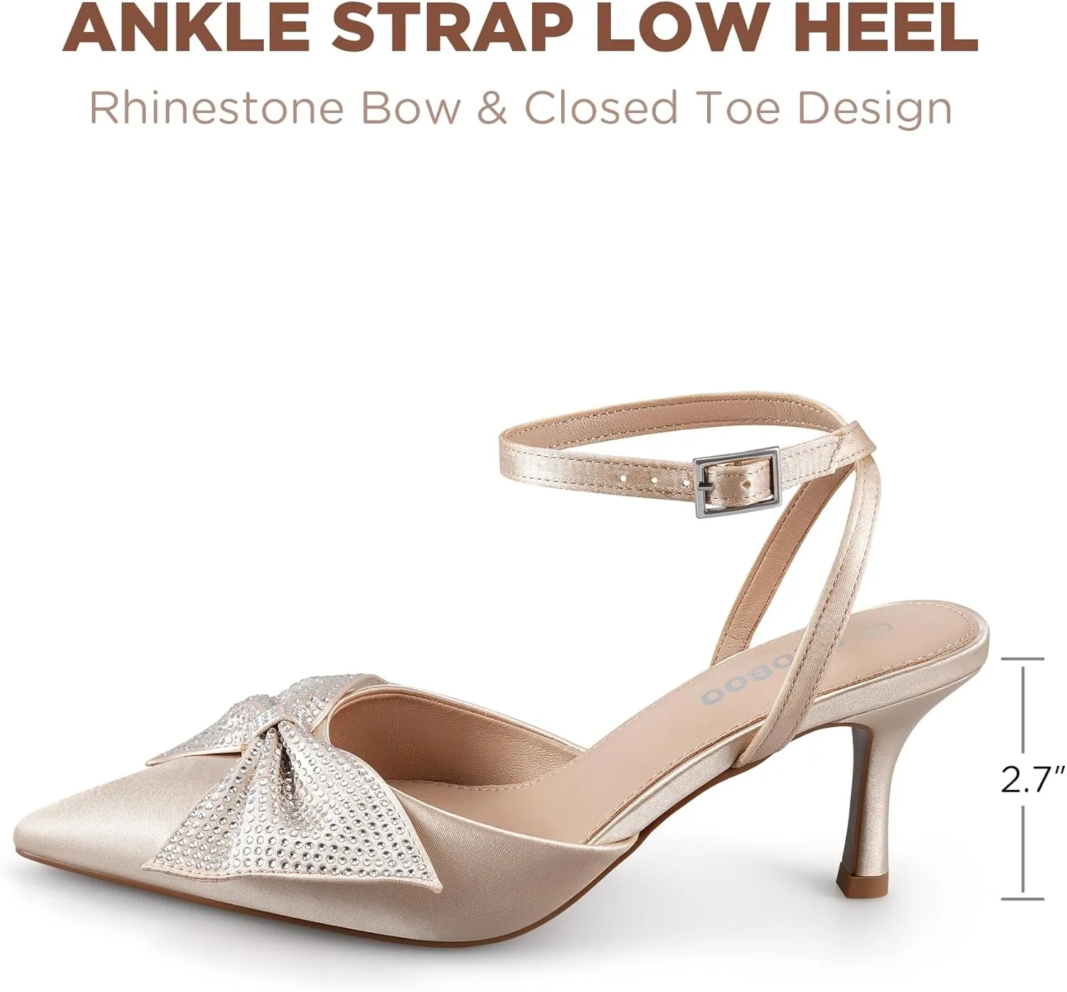 Closed Toe Butterfly Bow Heels Womens Pointed Kitten Pumps Stiletto Ankle Strappy Rhinestone Prom Party Wedding Dress Shoes