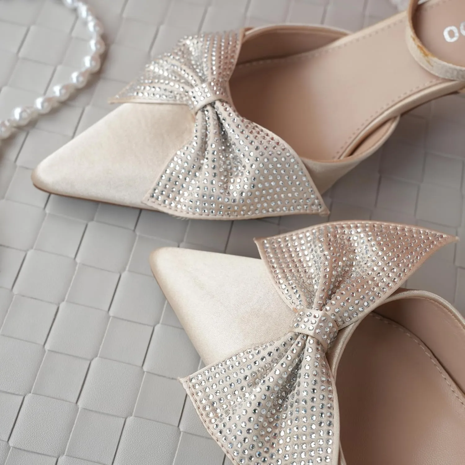 Closed Toe Butterfly Bow Heels Womens Pointed Kitten Pumps Stiletto Ankle Strappy Rhinestone Prom Party Wedding Dress Shoes