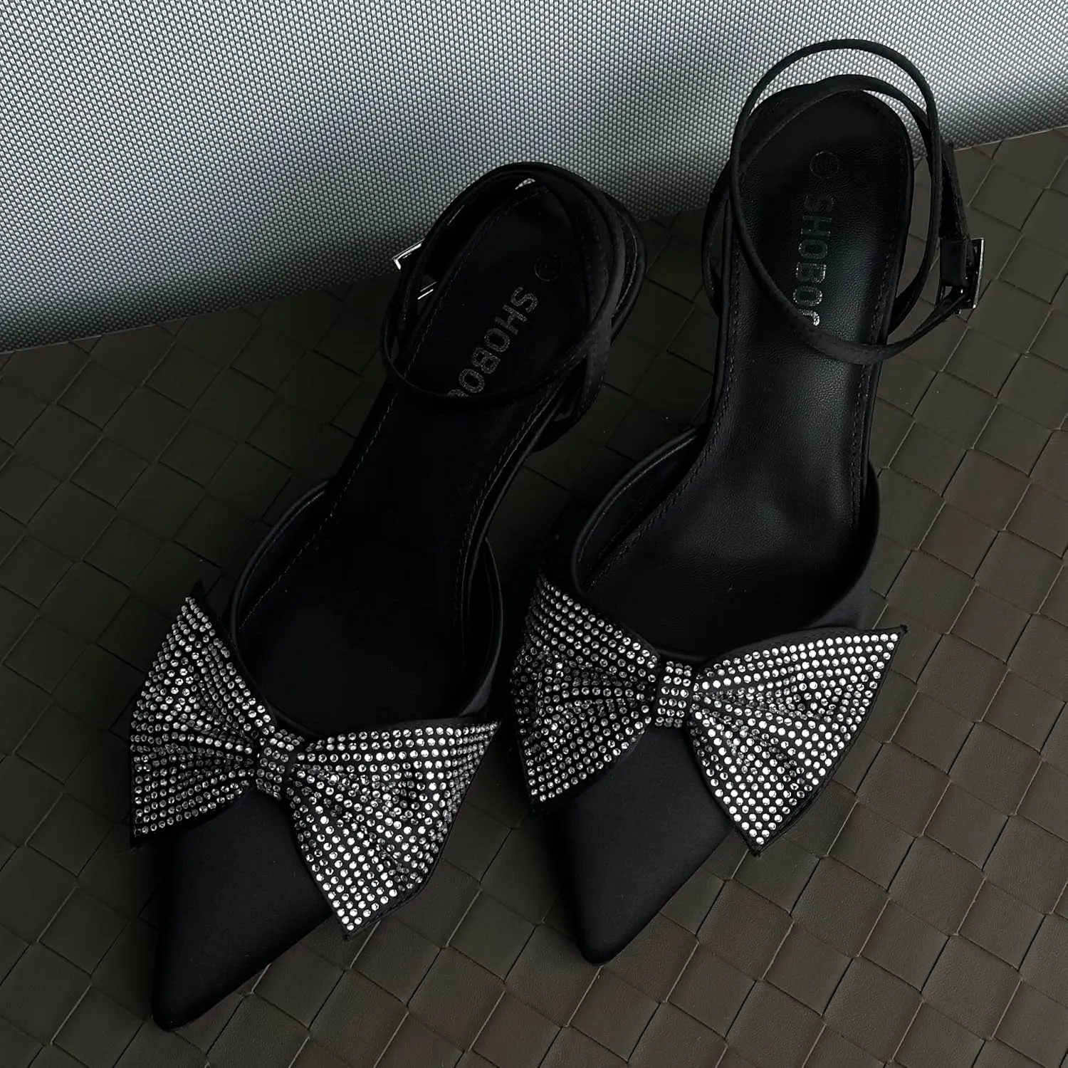 Closed Toe Butterfly Bow Heels Womens Pointed Kitten Pumps Stiletto Ankle Strappy Rhinestone Prom Party Wedding Dress Shoes