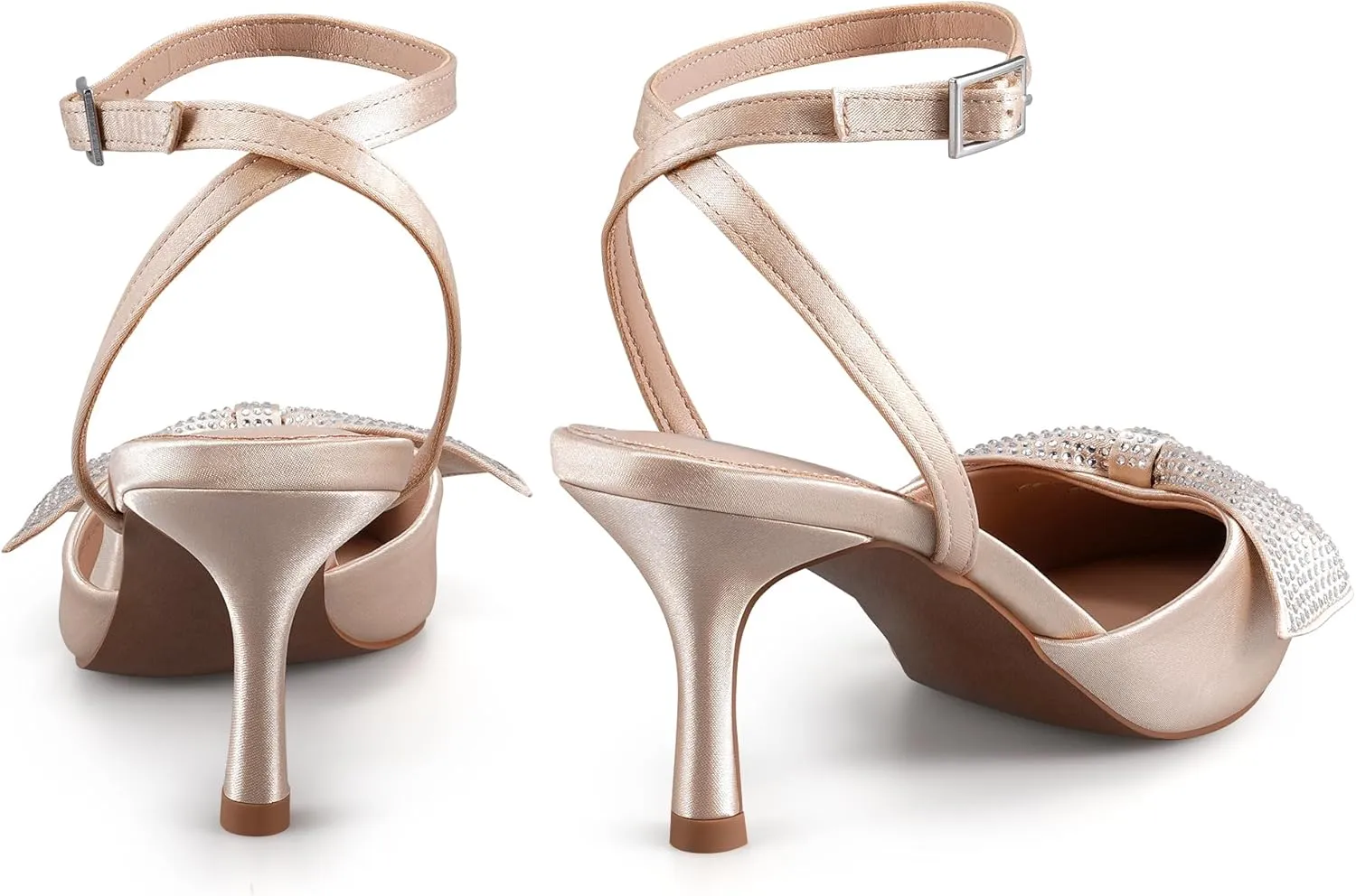 Closed Toe Butterfly Bow Heels Womens Pointed Kitten Pumps Stiletto Ankle Strappy Rhinestone Prom Party Wedding Dress Shoes