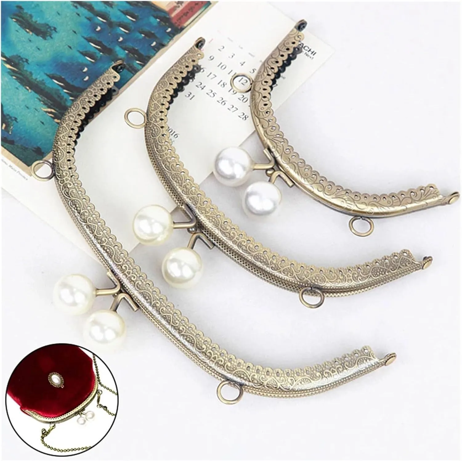 Clutch Bag Clasp Pearl Wallet Metal Handle Frame Arc Shaped DIY Purse Clutch Kiss Clasp Lock Clutch Bag Handle Handbag Accessories(Color-03)