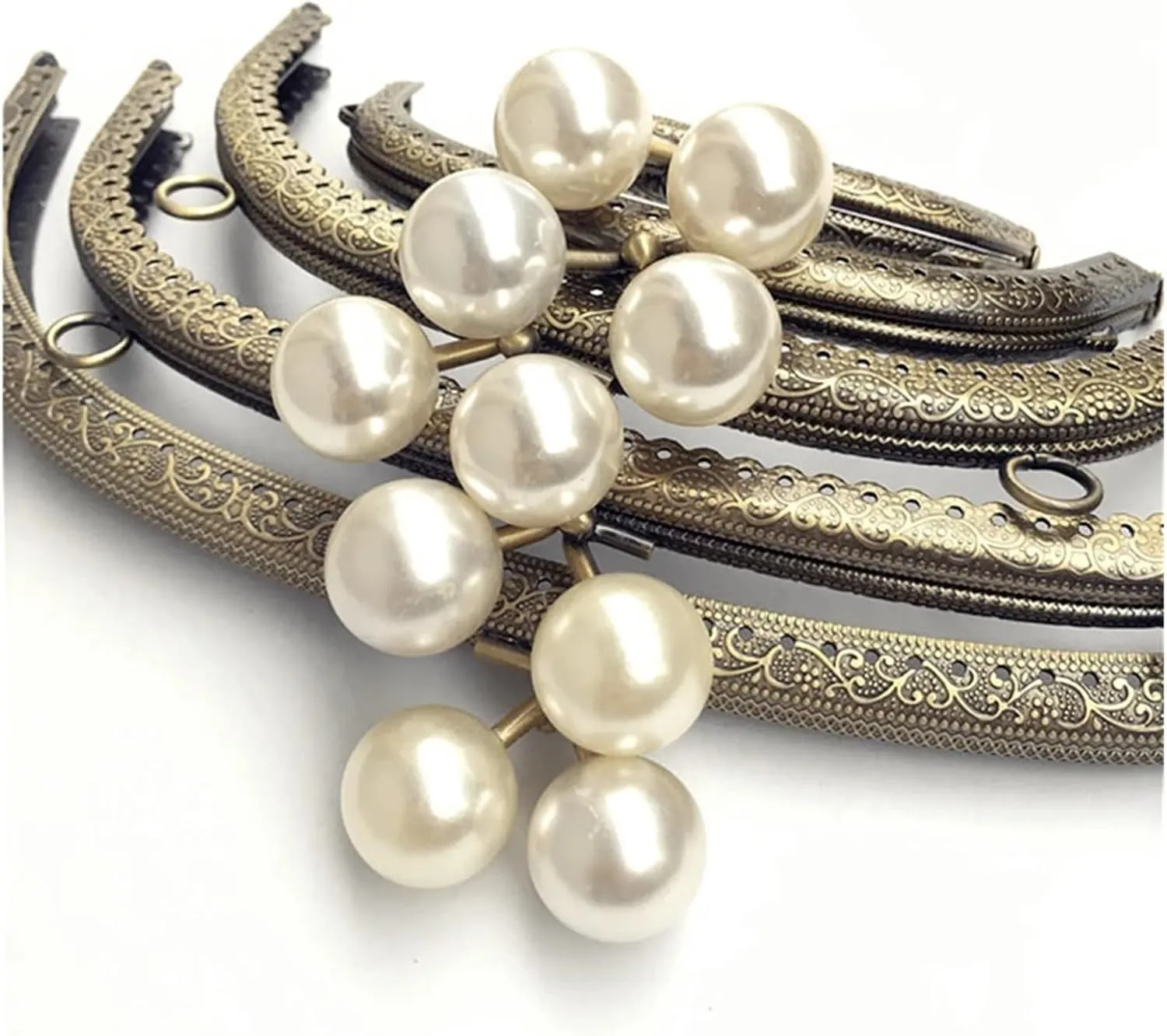 Clutch Bag Clasp Pearl Wallet Metal Handle Frame Arc Shaped DIY Purse Clutch Kiss Clasp Lock Clutch Bag Handle Handbag Accessories(Color-03)