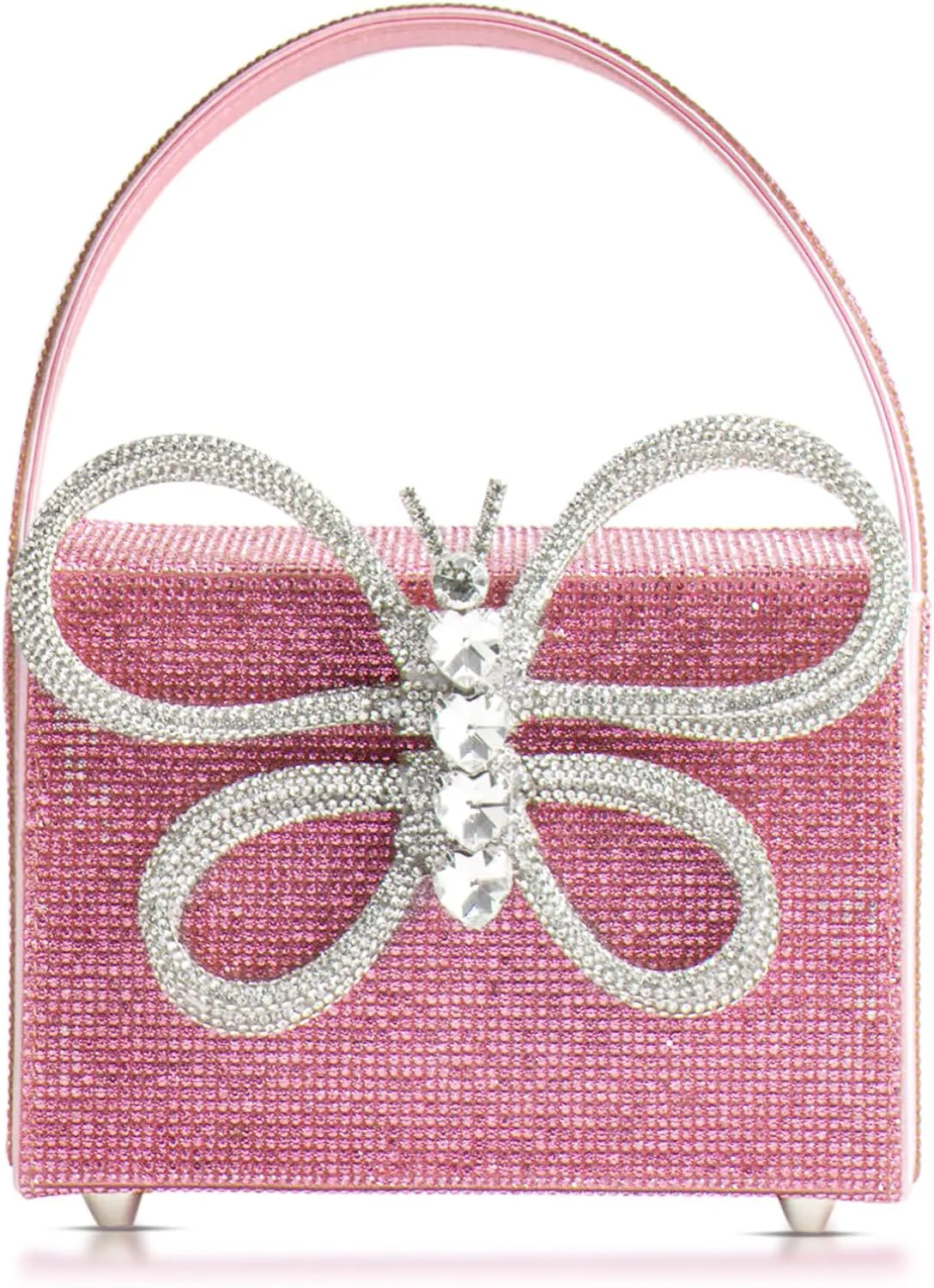 Clutch Purses for Women, Butterfly Rhinestone Evening Bag, Square Small Tote Bag, Handbag for Wedding, Prom, Parties, Travel(Pink)