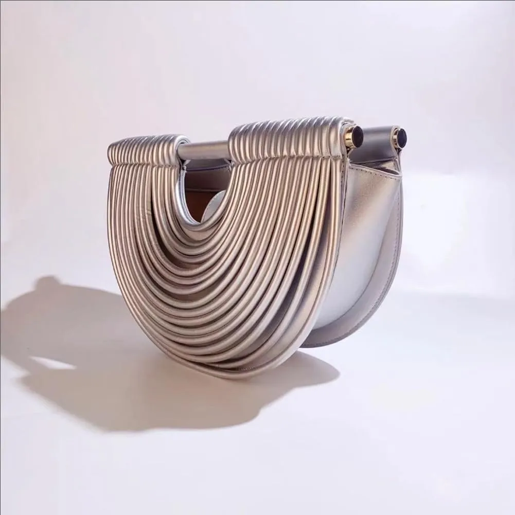 Clutch Purses for Women Evening/Wedding Chic Half Round Woven Bag Formal PU Leather Purse Designer Handbags for Party Prom