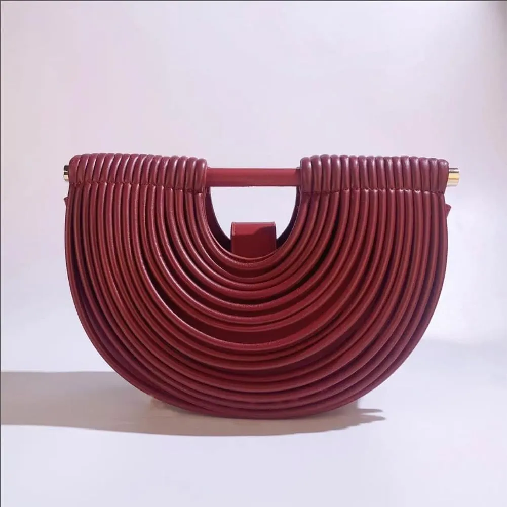 Clutch Purses for Women Evening/Wedding Chic Half Round Woven Bag Formal PU Leather Purse Designer Handbags for Party Prom