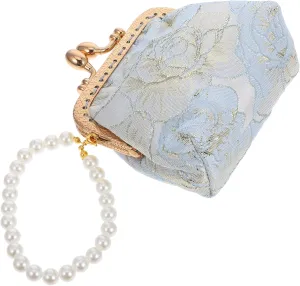 Clutch Purses for Women Formal Wedding Flower Purse Fake Pearl Strap Chinese Style Brocade Evening Bag