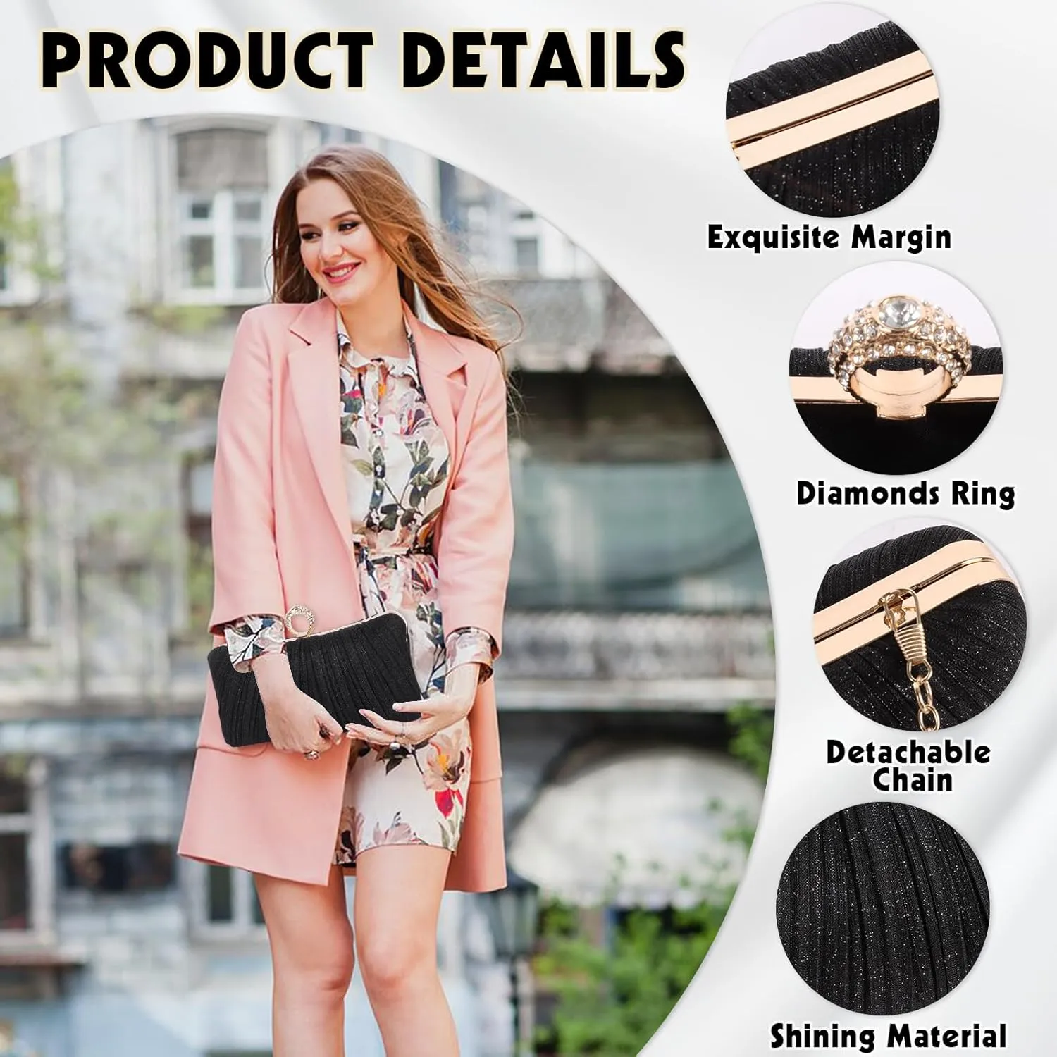 Clutch Purses for Women, Rhinestone Evening Bags Party Purse, Sparkling Handbag Purses for Wedding Bridal Prom Party