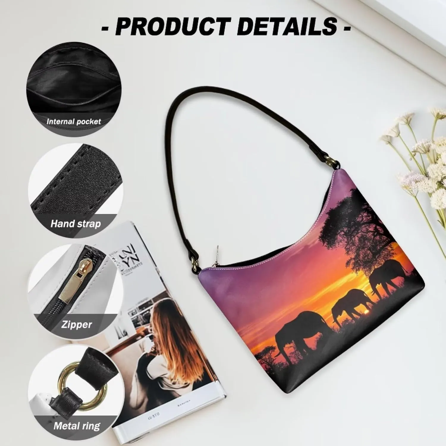 Clutch Tote Handbags Leather Shoulder Purses for Women Lady Crescent Underarm Purse with Inner Pocket