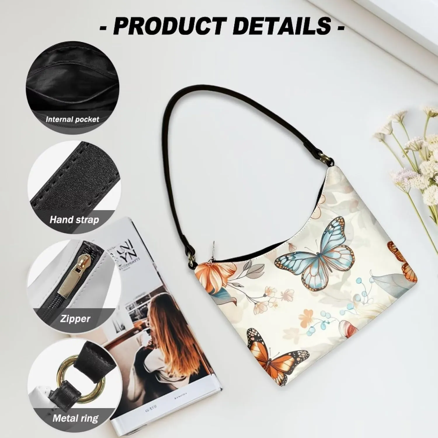 Clutch Tote Handbags Leather Shoulder Purses for Women Lady Crescent Underarm Purse with Inner Pocket