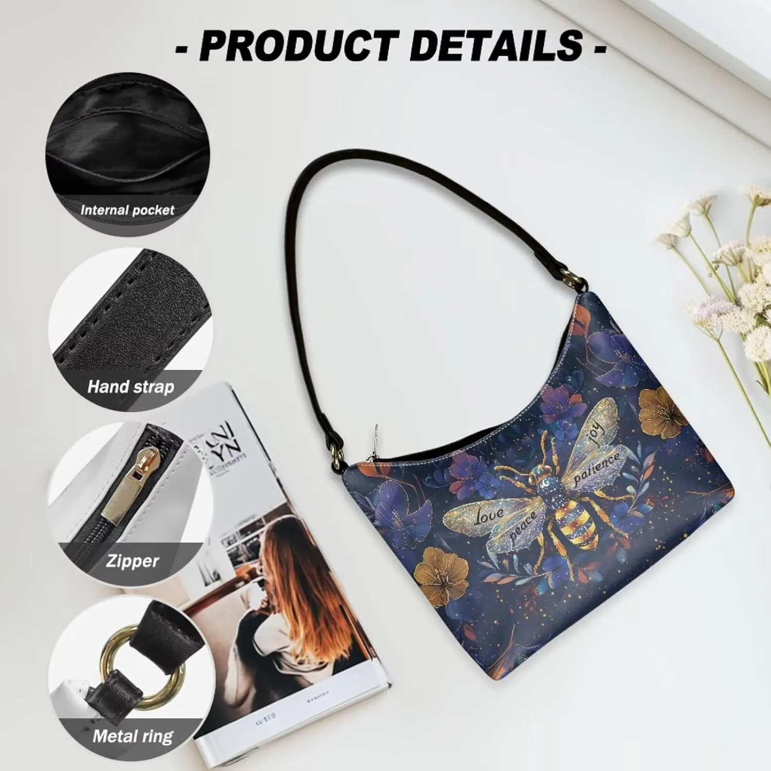 Clutch Tote Handbags Leather Shoulder Purses for Women Lady Crescent Underarm Purse with Inner Pocket