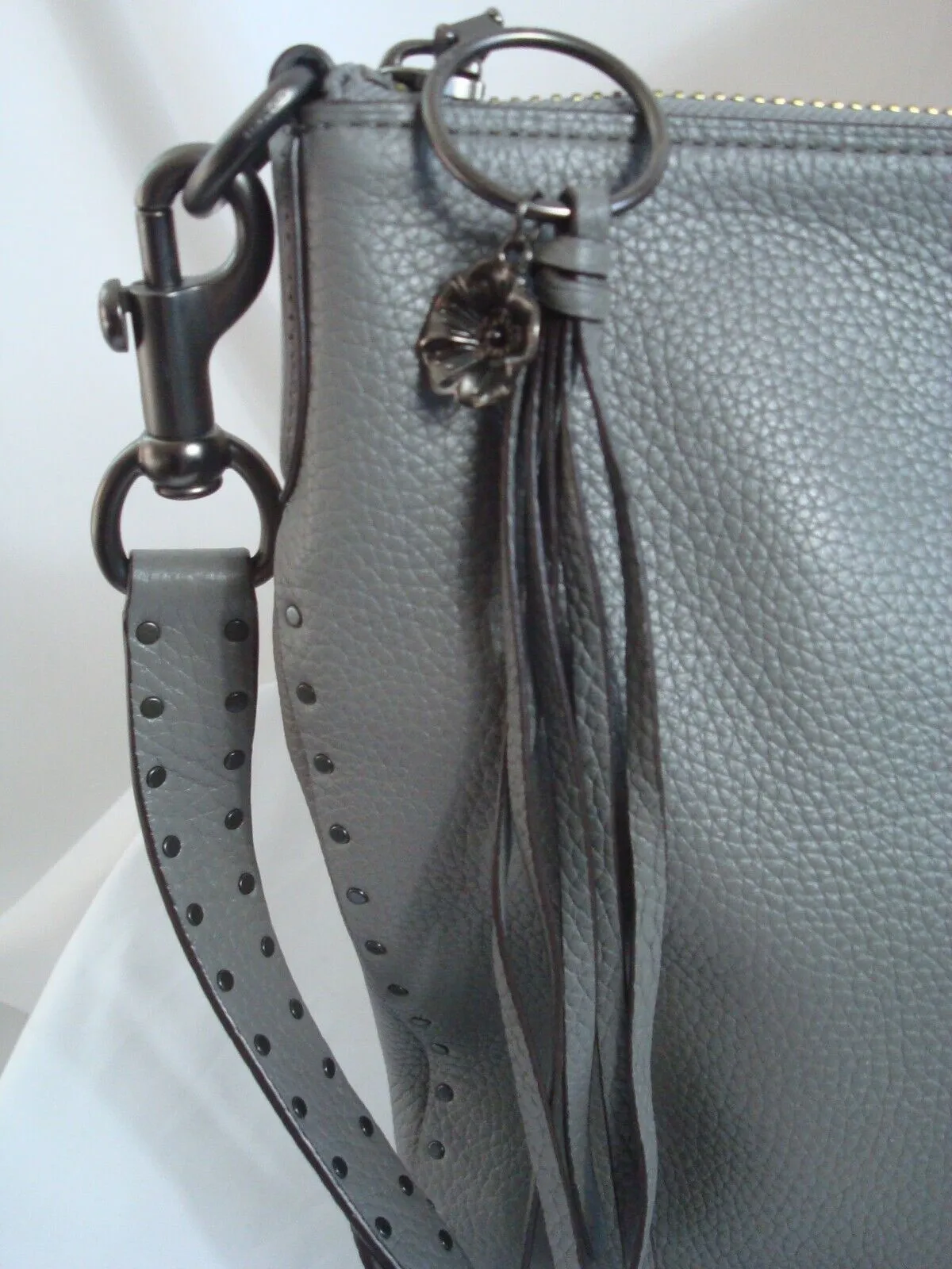 Coach Heather Gray Duffle Bag Border Rivets Embellished Shoulder Strap- 29239