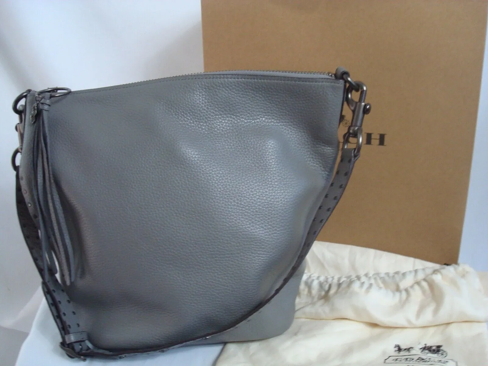 Coach Heather Gray Duffle Bag Border Rivets Embellished Shoulder Strap- 29239