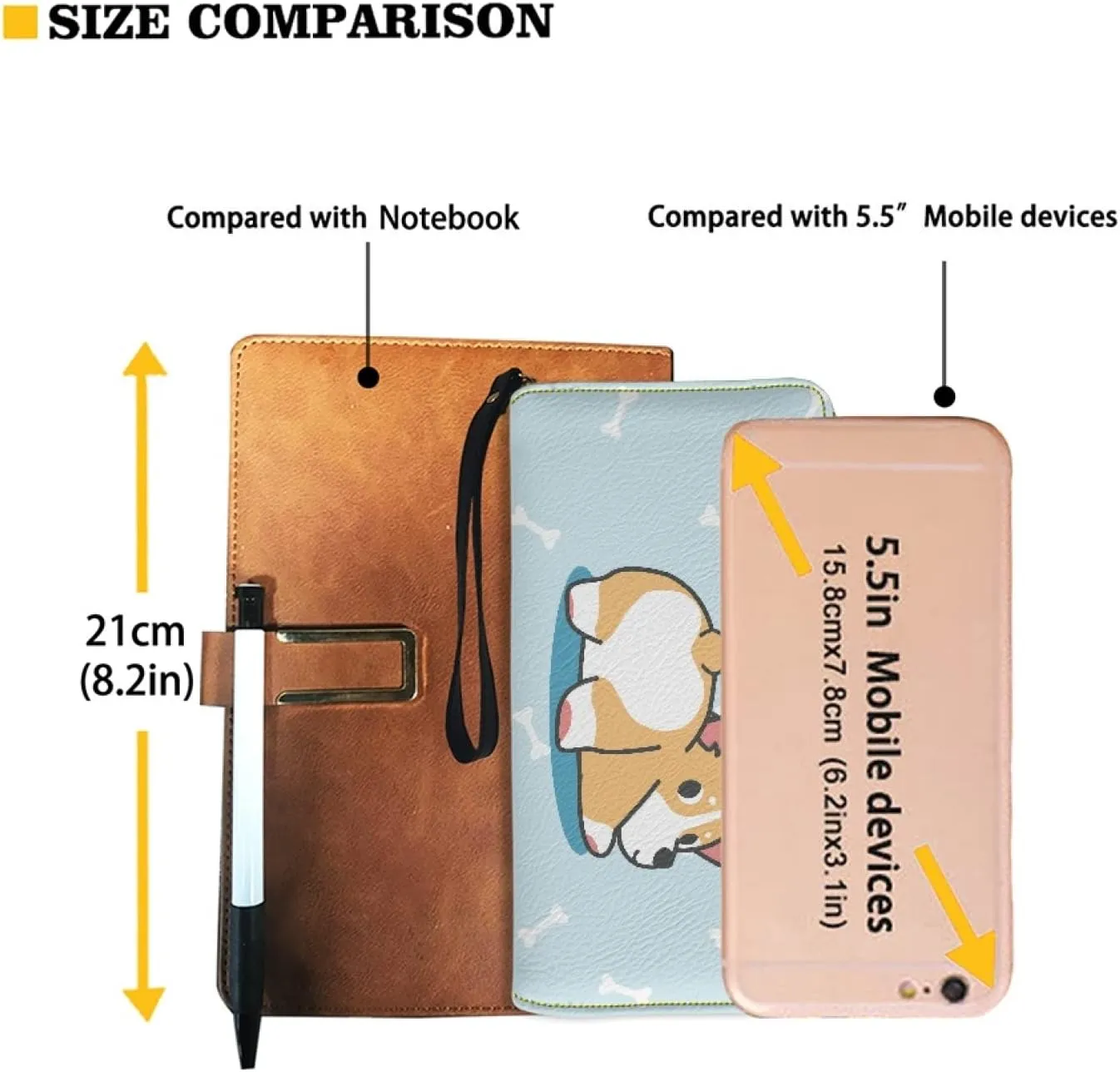 Coldinair Cute Corgi and Bone Print Wallets for Women,PU Leather Cell Phone Credit Card Holder Zipper Clutch Purse with Wristlet for Ladies Girls,Blue