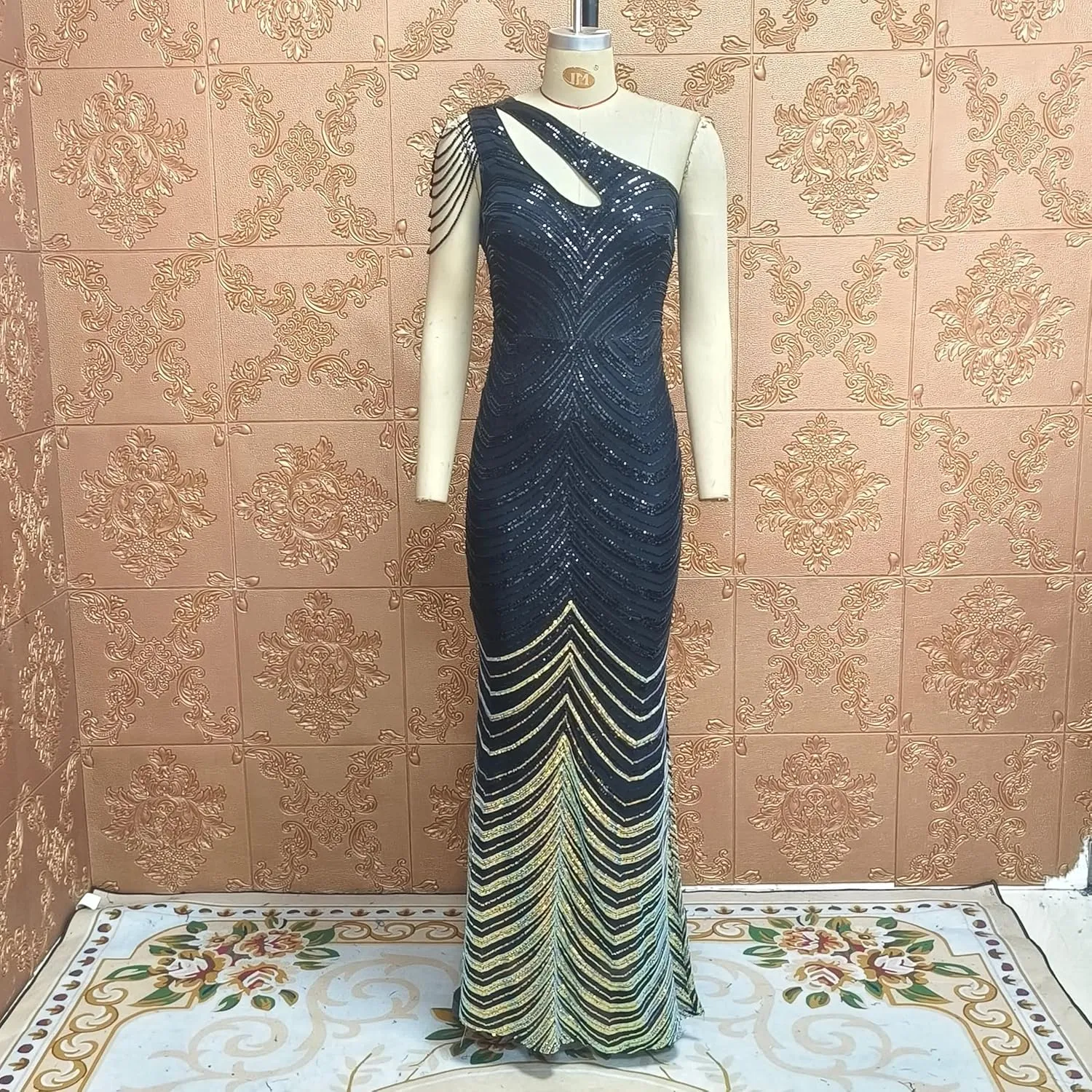 Cololura Women Sequin Elegant Sexy One Shoulder Tassel Mermaid Bodycon Cocktail Evening Dress