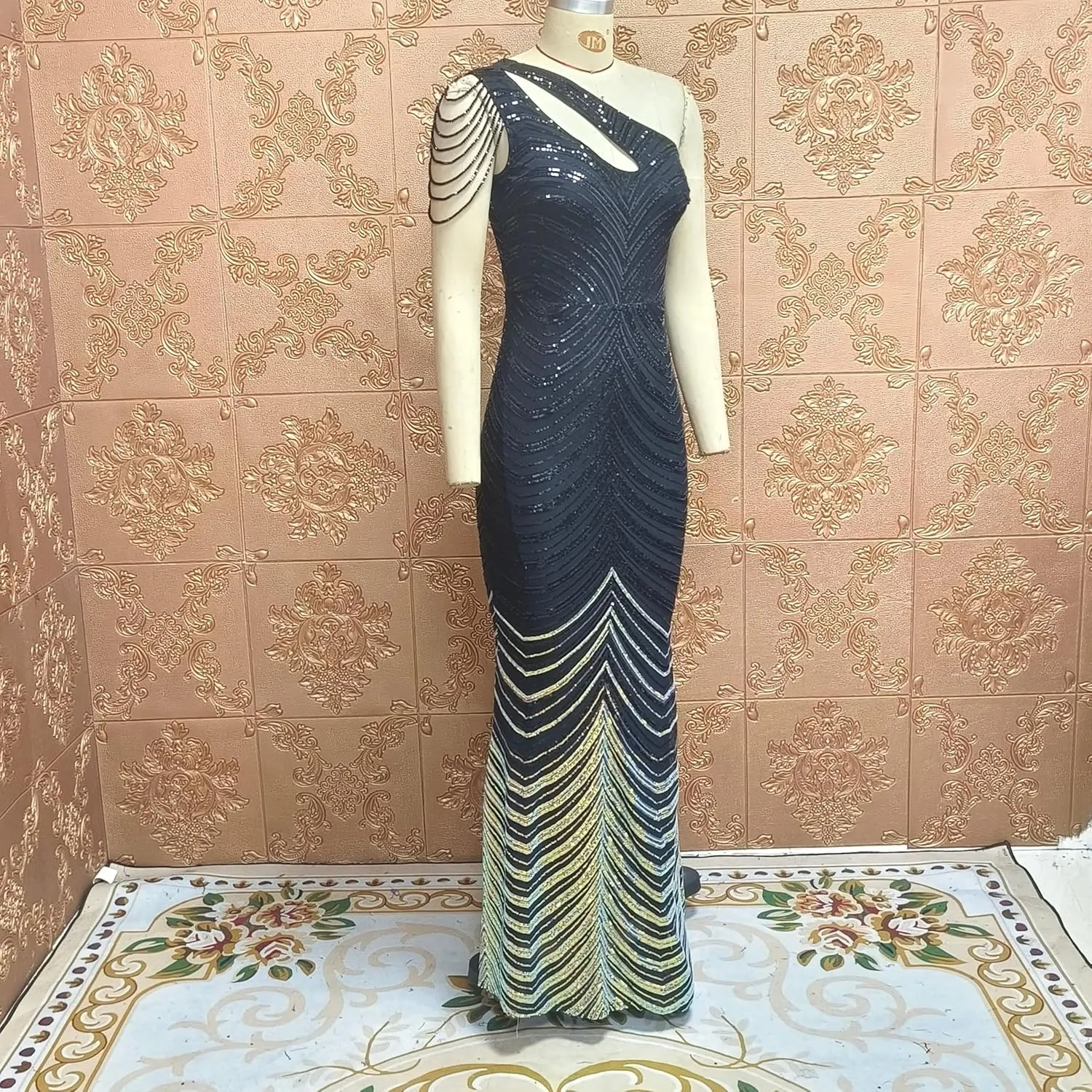 Cololura Women Sequin Elegant Sexy One Shoulder Tassel Mermaid Bodycon Cocktail Evening Dress