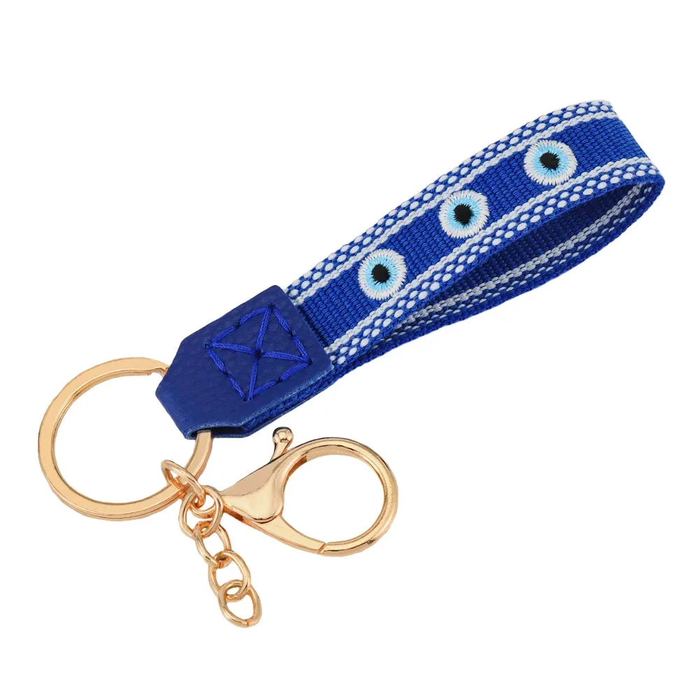 Colorful Embroidered Evil Eye Keychain with Alloy Metal Clip for Unisex Fashion Accessory