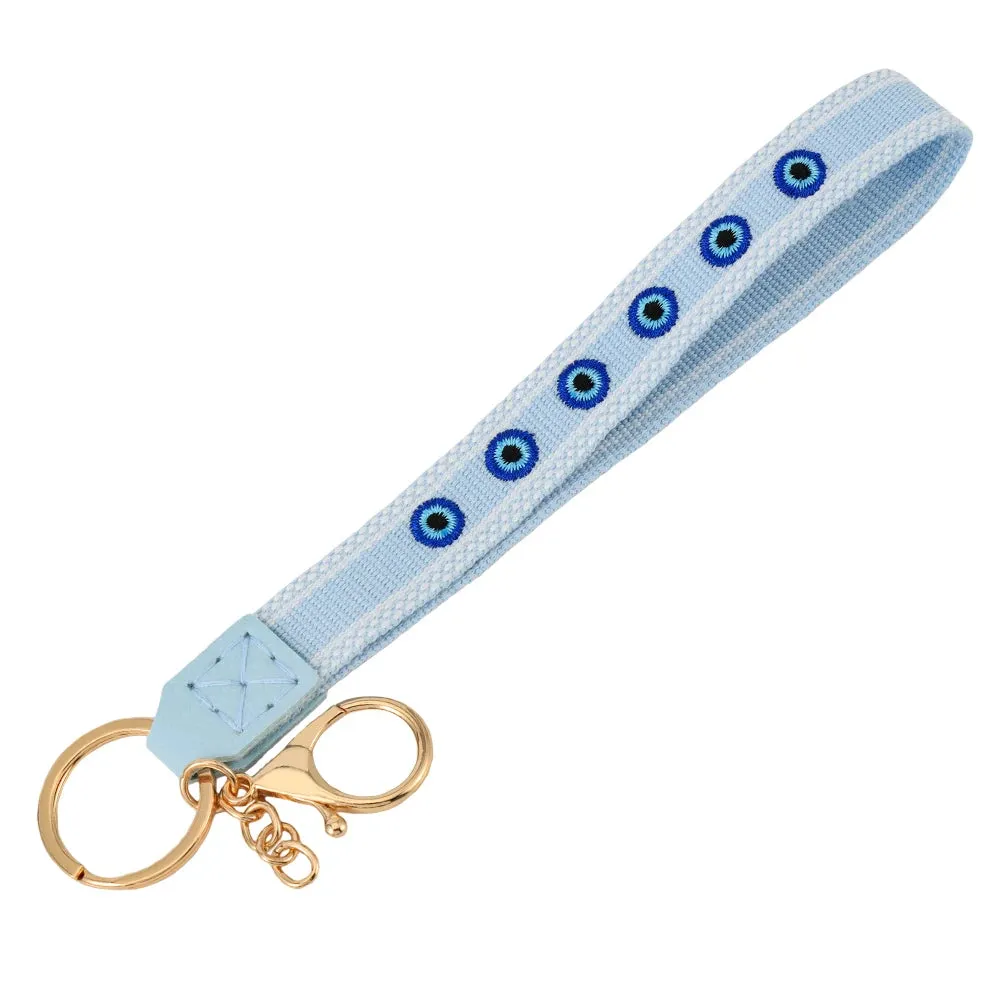 Colorful Embroidered Evil Eye Keychain with Alloy Metal Clip for Unisex Fashion Accessory