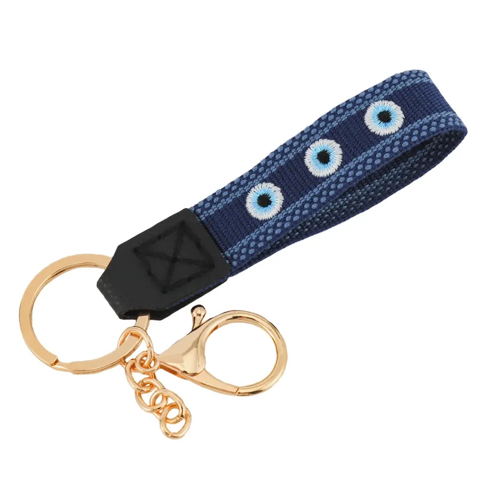 Colorful Embroidered Evil Eye Keychain with Alloy Metal Clip for Unisex Fashion Accessory