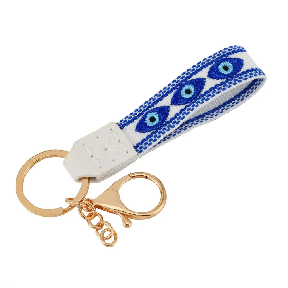 Colorful Embroidered Evil Eye Keychain with Alloy Metal Clip for Unisex Fashion Accessory