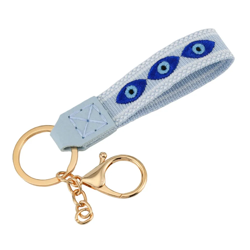 Colorful Embroidered Evil Eye Keychain with Alloy Metal Clip for Unisex Fashion Accessory