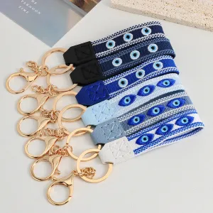 Colorful Embroidered Evil Eye Keychain with Alloy Metal Clip for Unisex Fashion Accessory