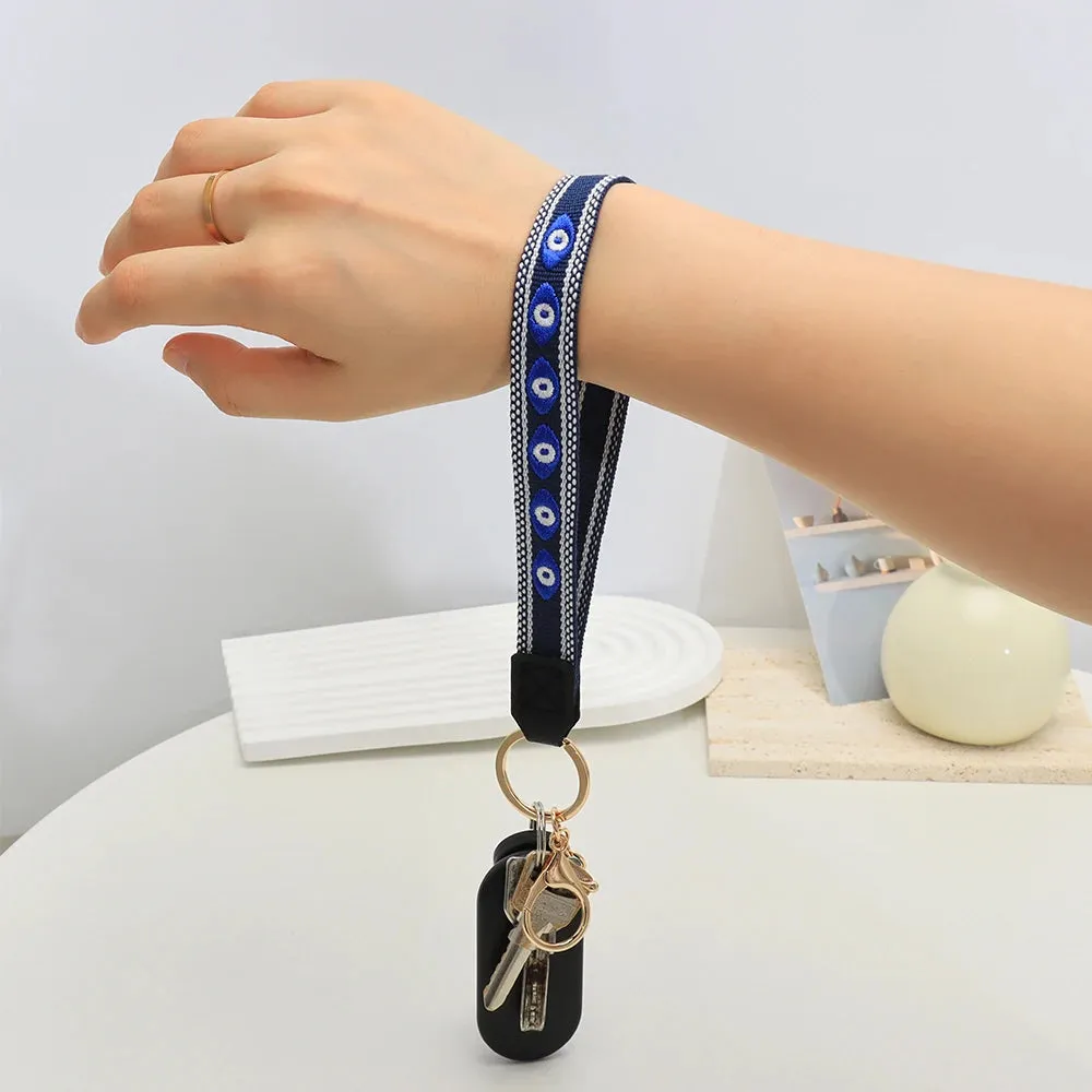 Colorful Embroidered Evil Eye Keychain with Alloy Metal Clip for Unisex Fashion Accessory