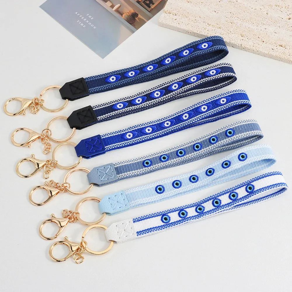 Colorful Embroidered Evil Eye Keychain with Alloy Metal Clip for Unisex Fashion Accessory